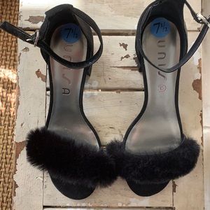 Fuzzy ankle strap sandal
